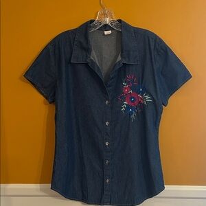Embroidered Denim Short Sleeve Shirt
